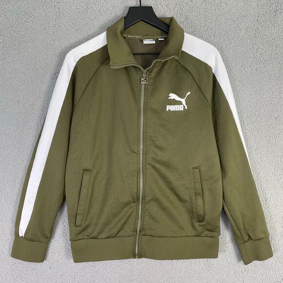 Puma Women's Olive Green White Zip-Up Track Jacket Athleisure Retro Size‎ Small - Picture 1 of 12